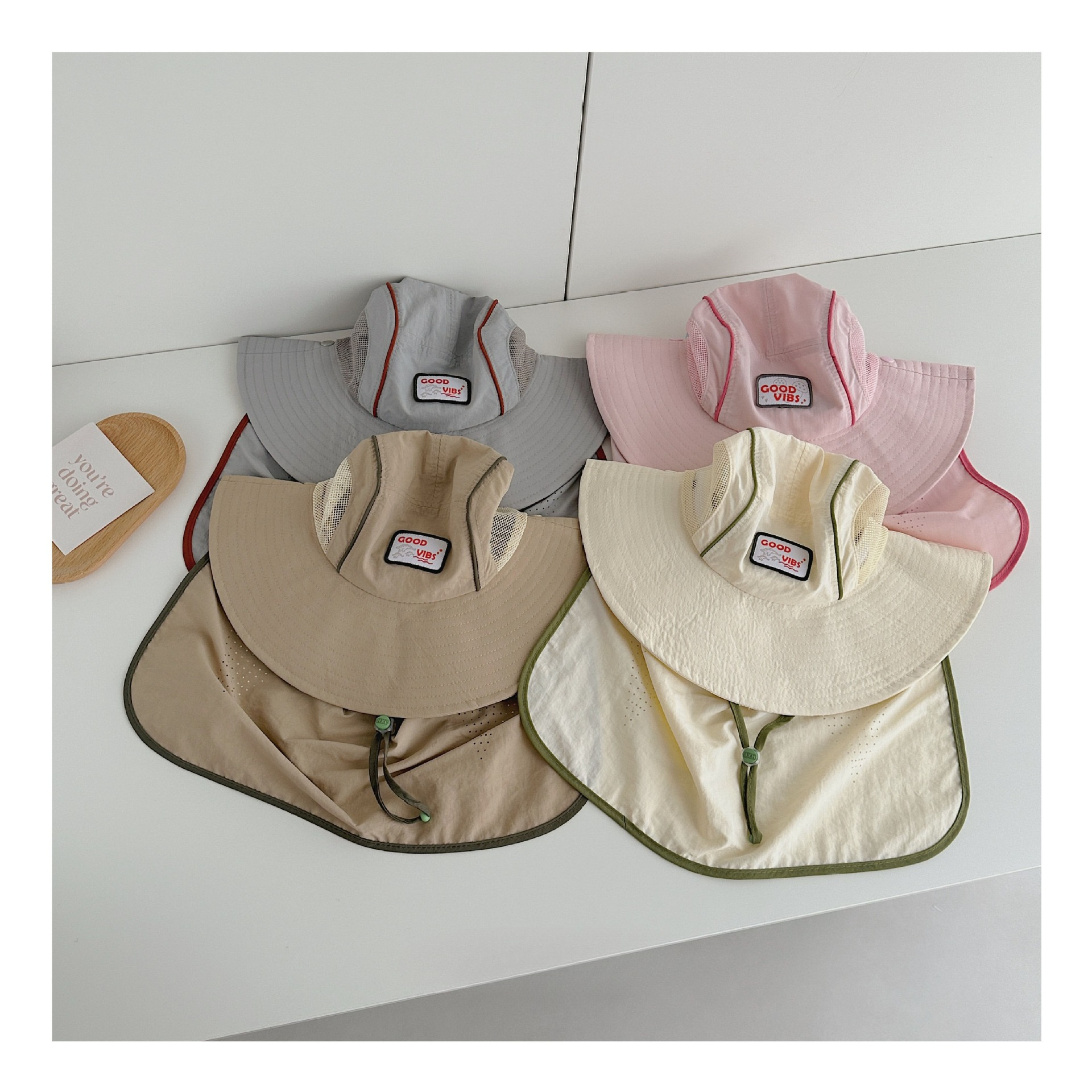 Camping Outdoor Quick Drying Sun Neck Protection Cap Hat - baby boys girls Stitching Mesh Quick-drying