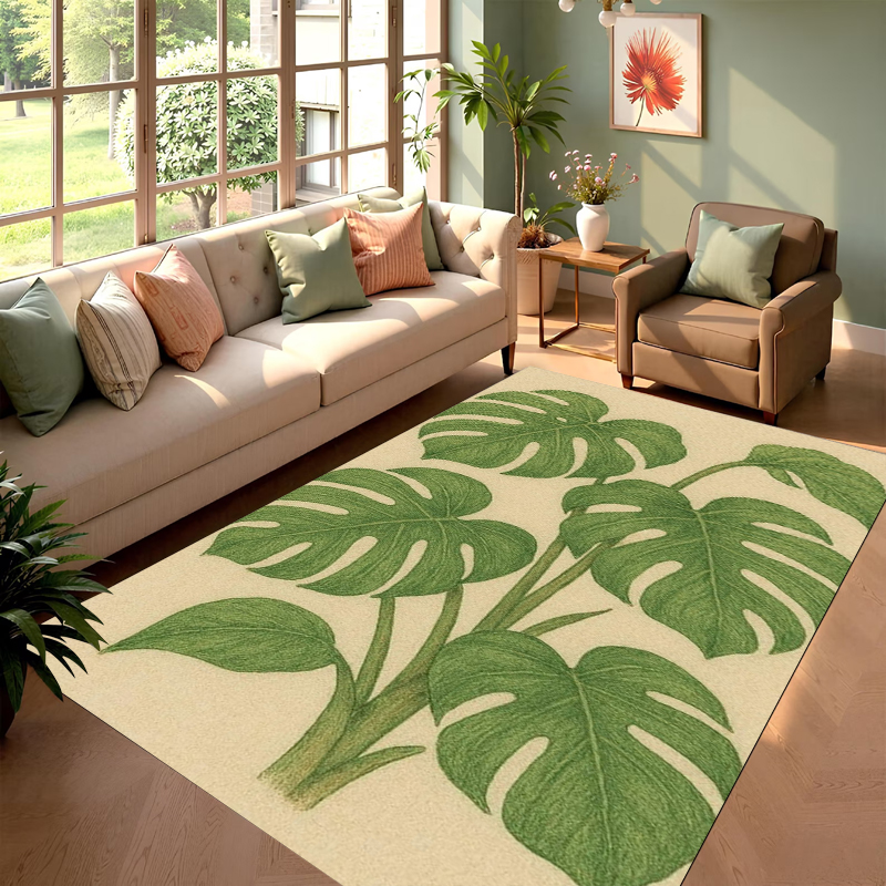 Outdoor Camping Decor Ideas - Minimalist Tropical Plant Area Rug Beige