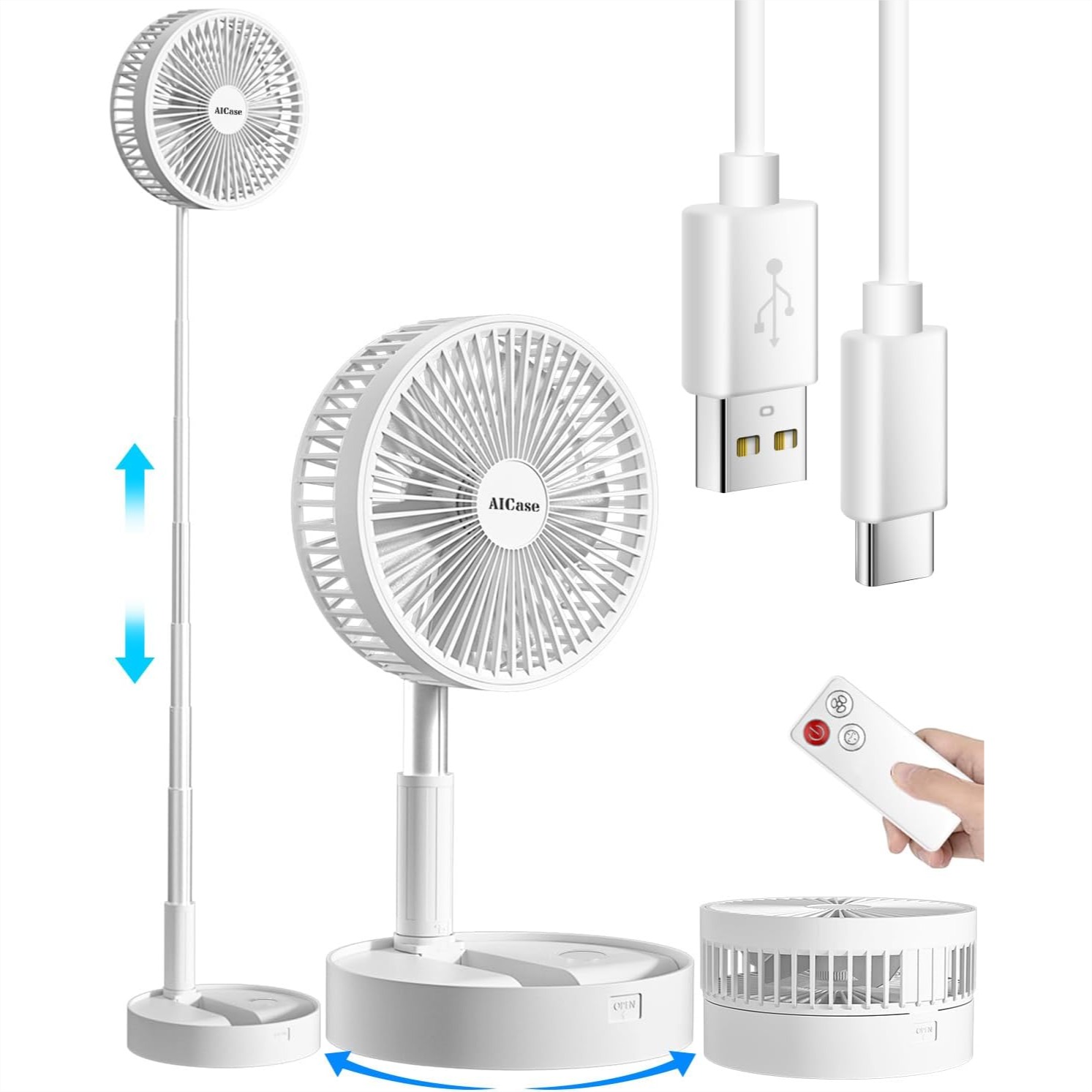 Camping Quiet - Folding Portable Stand Fan with 7200mAh
