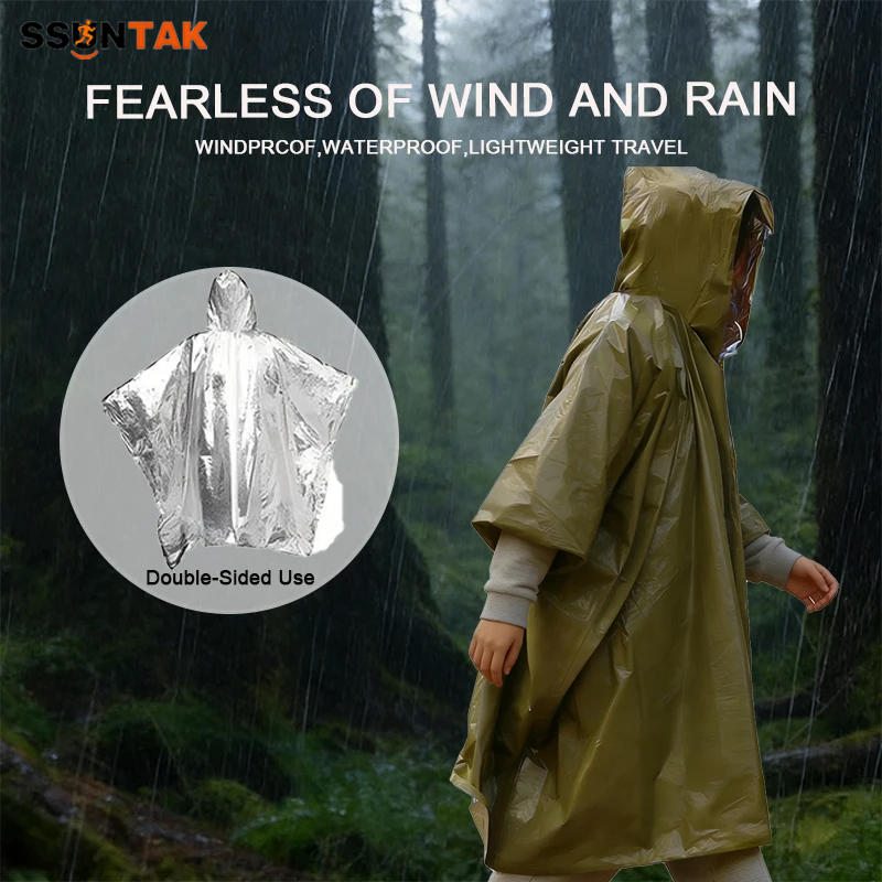 Camping Rain Poncho - SSUNTAK Emergency Survival Rain Poncho Waterproof