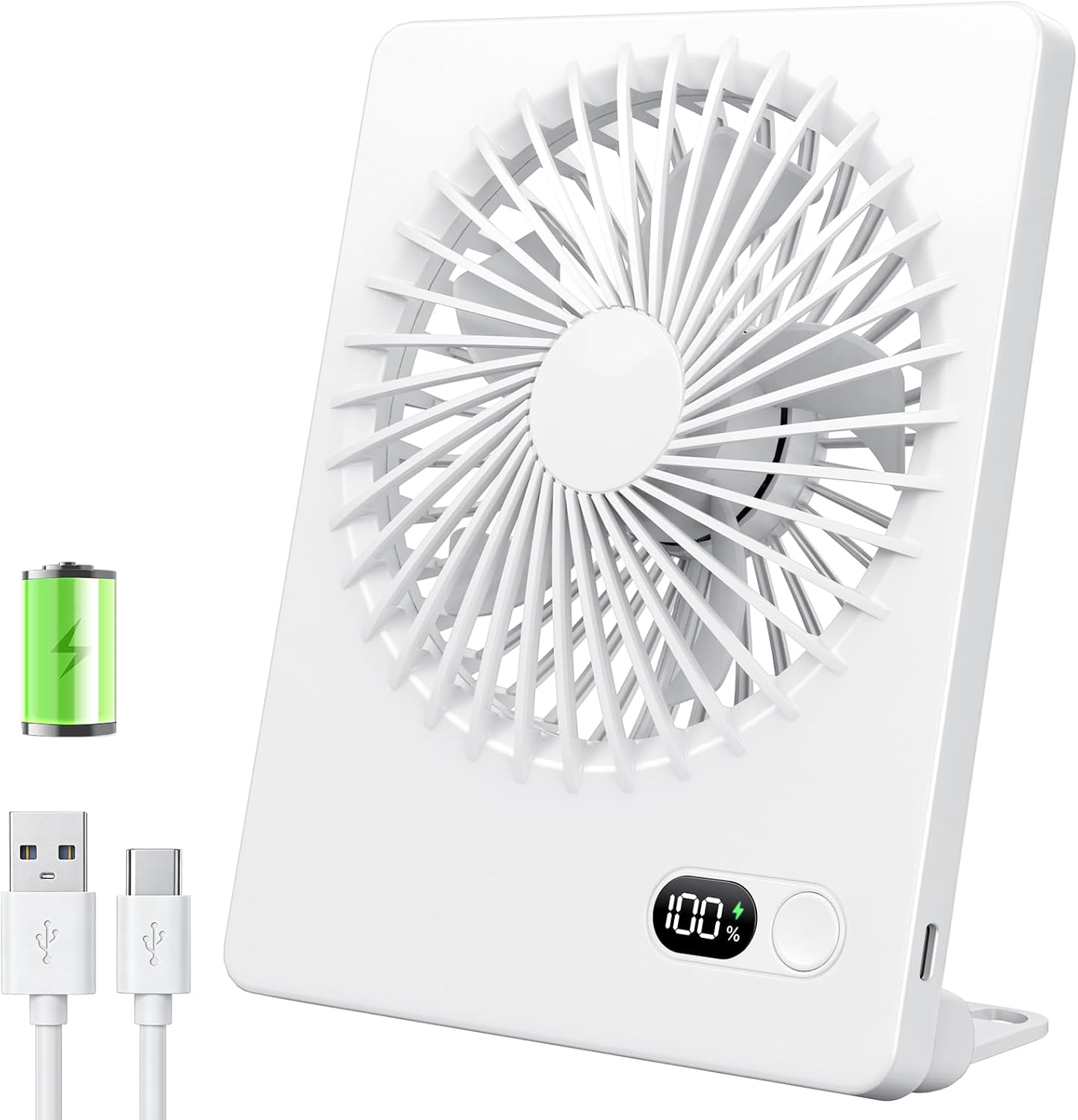 Camping Quiet - Rechargeable Desk Fan, 180° Tilt, Ultra