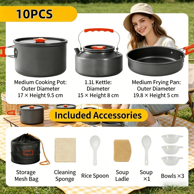 Kitchen Outdoor Camping - Home Household Camping Cookware Set with