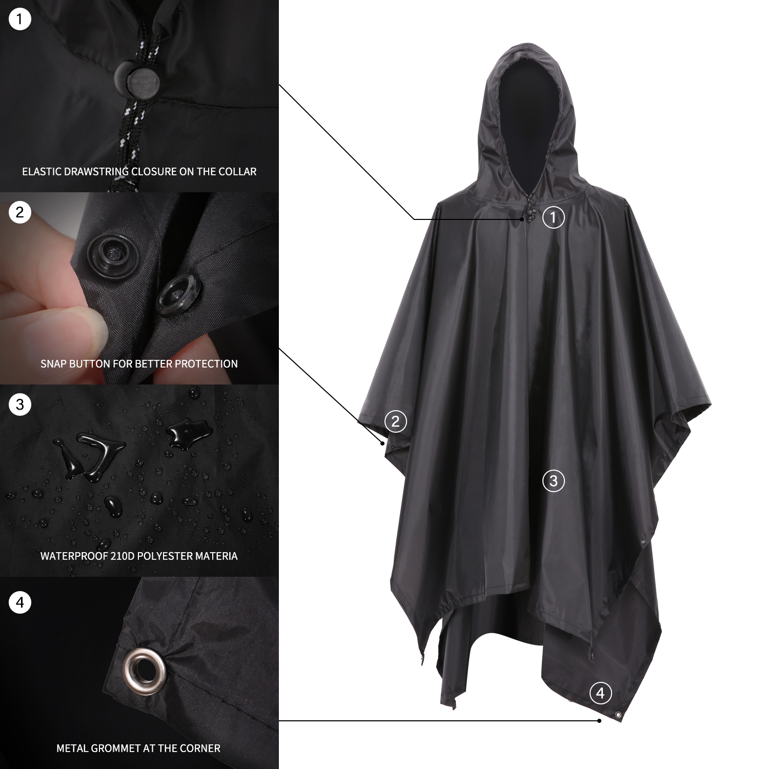 3-in-1 Waterproof Rain Poncho  - Camping Rain Poncho 评论和价格